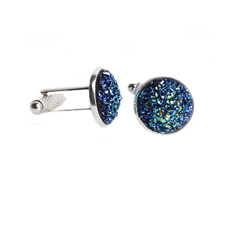 Simple Luxury Colorful Drusy Stone Cufflinks for Men Women Round Rhinestone Cuff links Novelty Shirt Sleeve Buttons Accessories