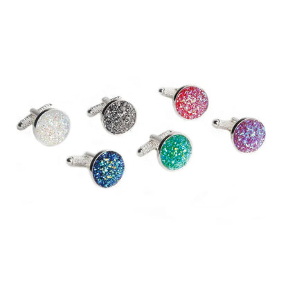 Simple Luxury Colorful Drusy Stone Cufflinks for Men Women Round Rhinestone Cuff links Novelty Shirt Sleeve Buttons Accessories