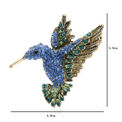 Wuli&baby Pink Blue Rhinestone Hummingbird Brooches Women Men Vintage Animal Brooch Pins Gifts