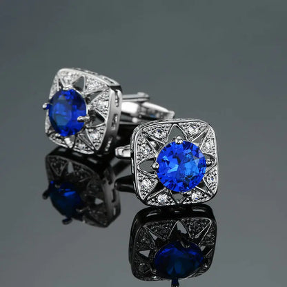 Novelty Luxury Blue White Crystal Cufflinks for Mens  Brand High Quality Design gold silvery Cuffbutton Shirt  Jewelry