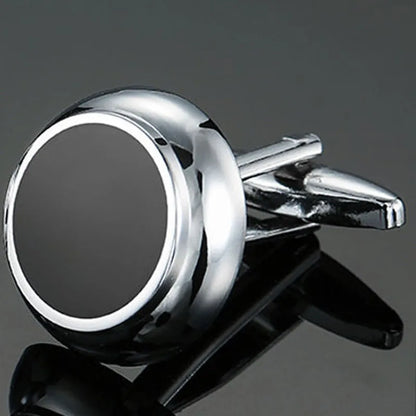 Classic design men's French shirt cuff button high quality copper silvery metallic Black Enamel CuffLinks