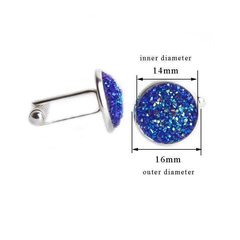 Simple Luxury Colorful Drusy Stone Cufflinks for Men Women Round Rhinestone Cuff links Novelty Shirt Sleeve Buttons Accessories