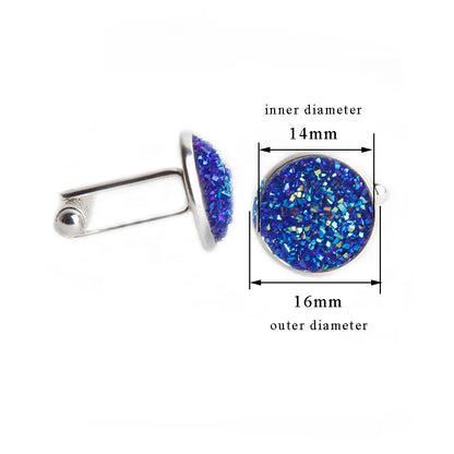 Simple Luxury Colorful Drusy Stone Cufflinks for Men Women Round Rhinestone Cuff links Novelty Shirt Sleeve Buttons Accessories