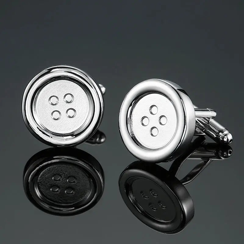 Classic design men's French shirt cuff button high quality copper silvery metallic Black Enamel CuffLinks