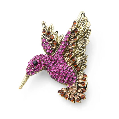Wuli&baby Pink Blue Rhinestone Hummingbird Brooches Women Men Vintage Animal Brooch Pins Gifts