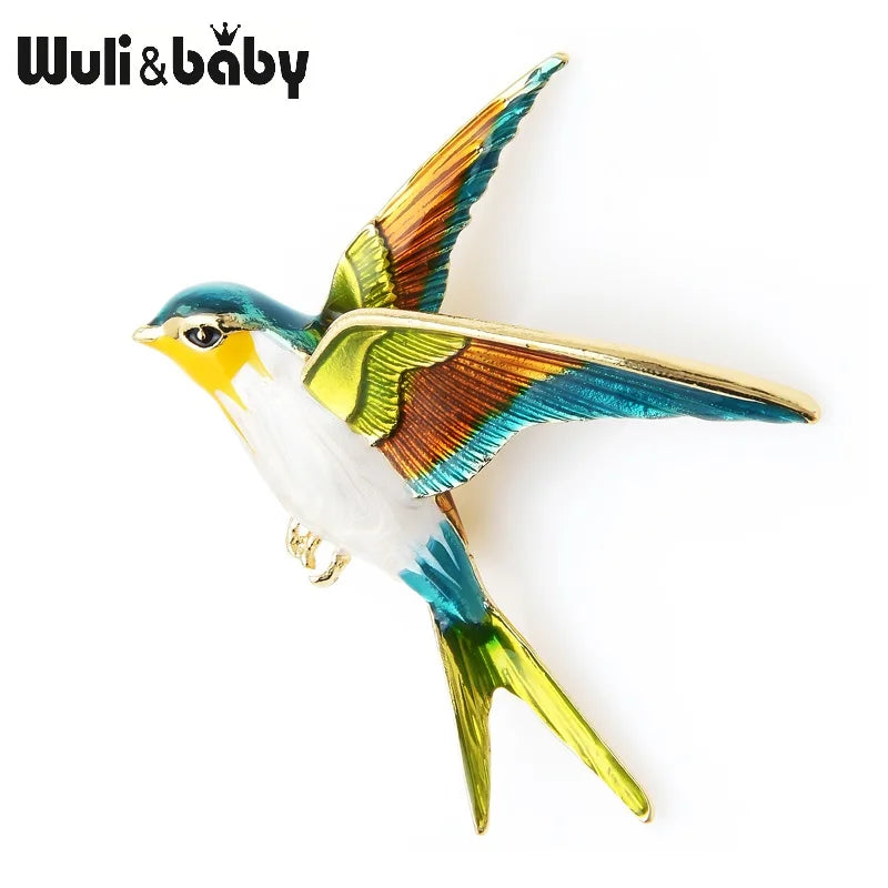 Wuli&Baby Enamel Flying Swallow Brooch Pins For Women Animal Bird Broche Jewelry Gift
