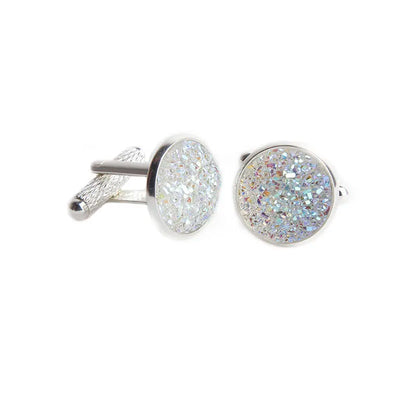 Simple Luxury Colorful Drusy Stone Cufflinks for Men Women Round Rhinestone Cuff links Novelty Shirt Sleeve Buttons Accessories