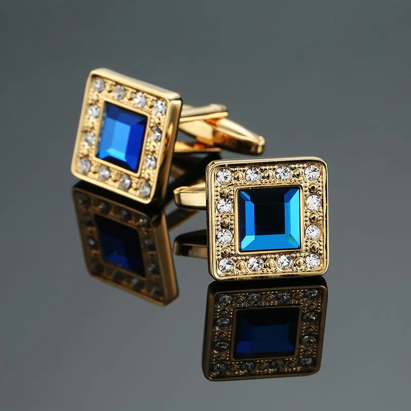 Novelty Luxury Blue White Crystal Cufflinks for Mens  Brand High Quality Design gold silvery Cuffbutton Shirt  Jewelry