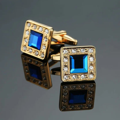 Novelty Luxury Blue White Crystal Cufflinks for Mens  Brand High Quality Design gold silvery Cuffbutton Shirt  Jewelry