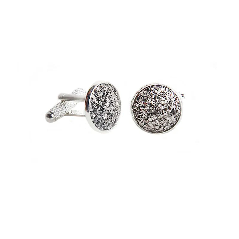 Simple Luxury Colorful Drusy Stone Cufflinks for Men Women Round Rhinestone Cuff links Novelty Shirt Sleeve Buttons Accessories