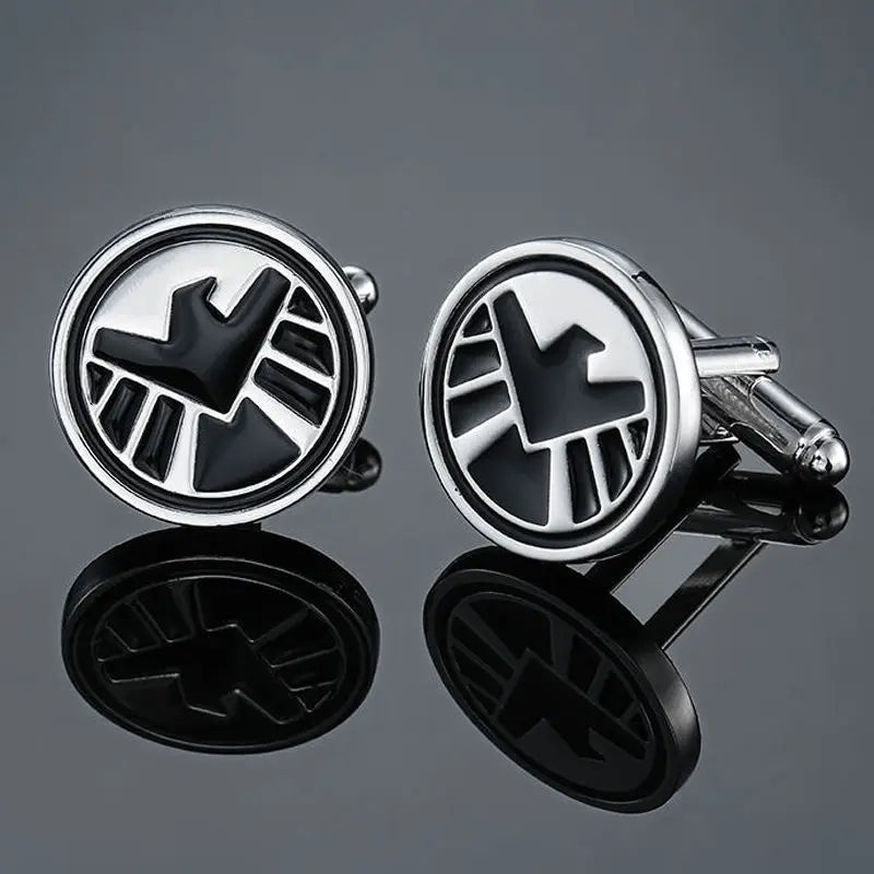 Classic design men's French shirt cuff button high quality copper silvery metallic Black Enamel CuffLinks