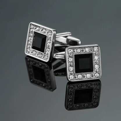 Novelty Luxury Blue White Crystal Cufflinks for Mens  Brand High Quality Design gold silvery Cuffbutton Shirt  Jewelry