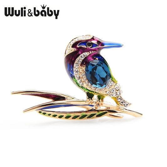 Wuli&baby Crystal Blue Purple And Green Enamel Bird Brooches For Women And Men Alloy Animal Wedding Party Banquet Brooch