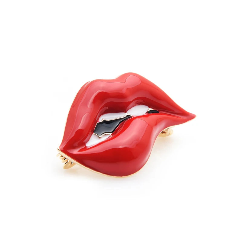 Wuli&baby Red Lip Enamel Brooches Women Men Party Banquet Alloy Brooches Pins Girls' Hats Bags Accessories
