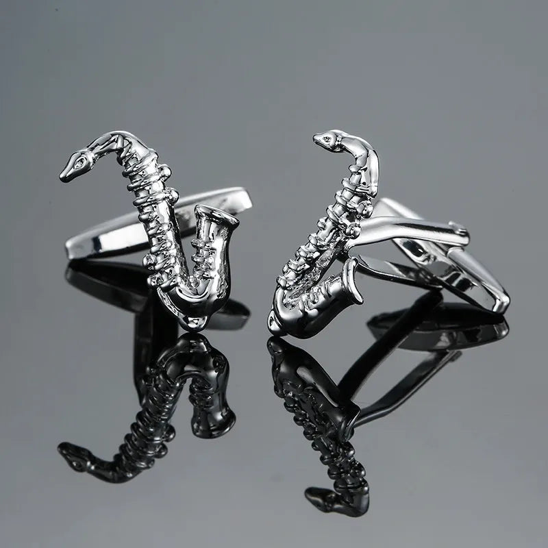 new brand high quality cuff links brass musical instruments Sax trumpet drum piano violin music symbol French shirt Cufflinks