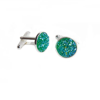 Simple Luxury Colorful Drusy Stone Cufflinks for Men Women Round Rhinestone Cuff links Novelty Shirt Sleeve Buttons Accessories