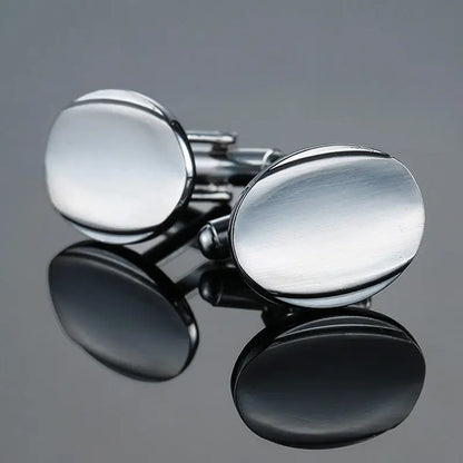Classic design men's French shirt cuff button high quality copper silvery metallic Black Enamel CuffLinks