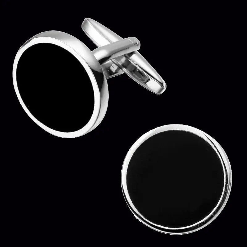 Classic design men's French shirt cuff button high quality copper silvery metallic Black Enamel CuffLinks