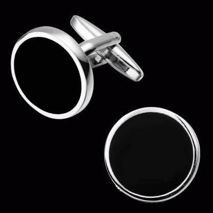 Classic design men's French shirt cuff button high quality copper silvery metallic Black Enamel CuffLinks