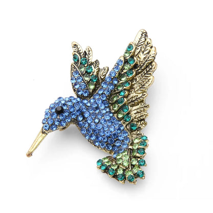 Wuli&baby Pink Blue Rhinestone Hummingbird Brooches Women Men Vintage Animal Brooch Pins Gifts