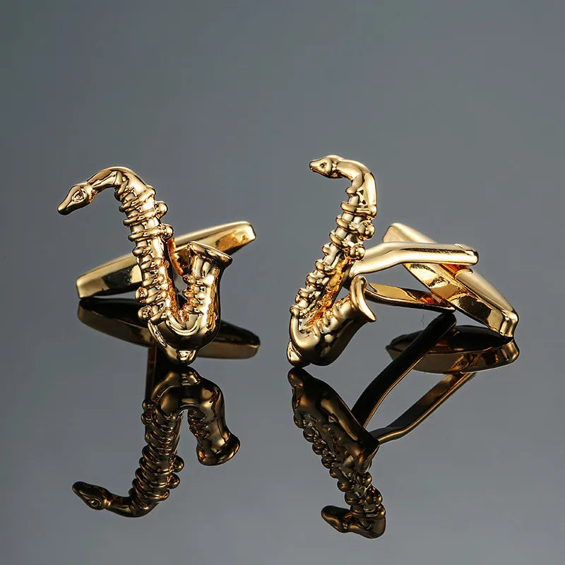new brand high quality cuff links brass musical instruments Sax trumpet drum piano violin music symbol French shirt Cufflinks