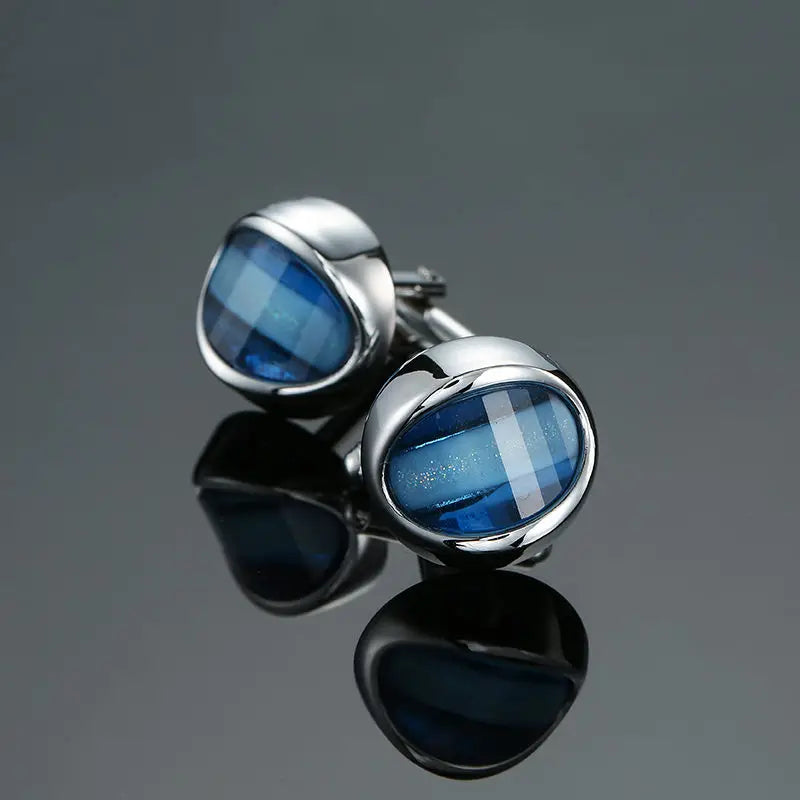 Novelty Luxury Blue White Crystal Cufflinks for Mens  Brand High Quality Design gold silvery Cuffbutton Shirt  Jewelry