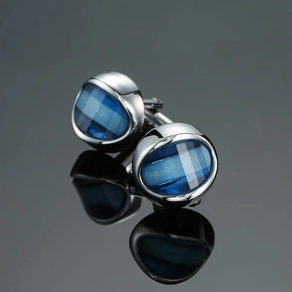 Novelty Luxury Blue White Crystal Cufflinks for Mens  Brand High Quality Design gold silvery Cuffbutton Shirt  Jewelry