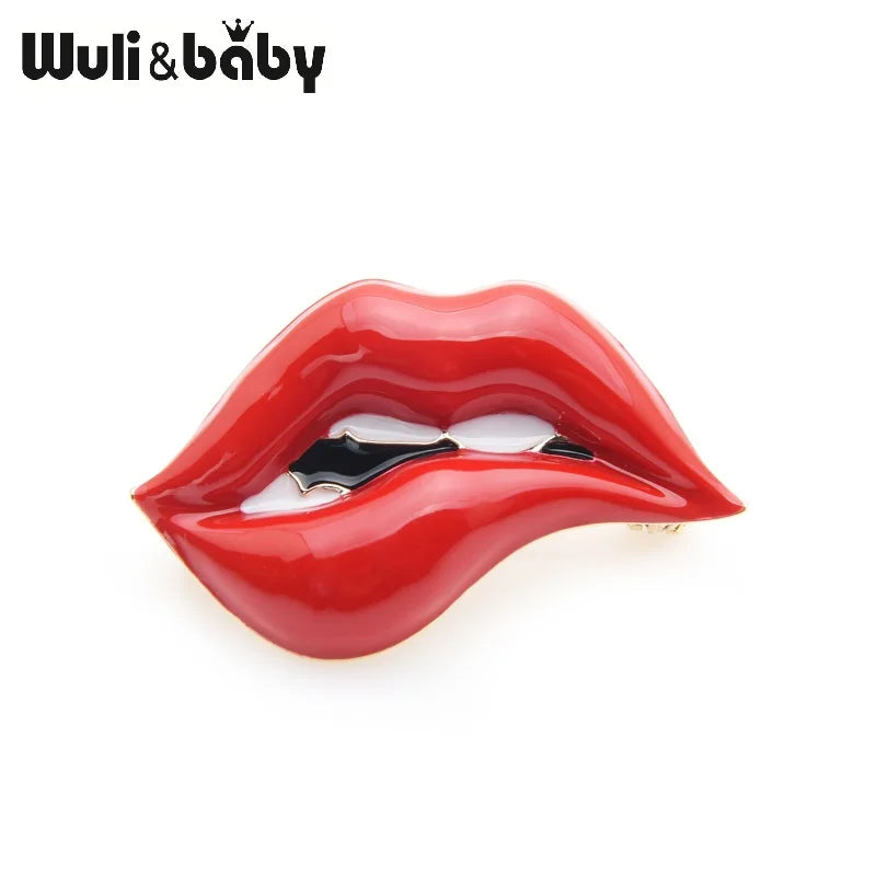 Wuli&baby Red Lip Enamel Brooches Women Men Party Banquet Alloy Brooches Pins Girls' Hats Bags Accessories