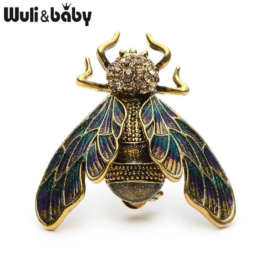 Wuli&Baby Rhinestone Alloy Gold Color Cicada Brooches For Women And Men Crystal Enamel Brooch Pins Christmas Gifts