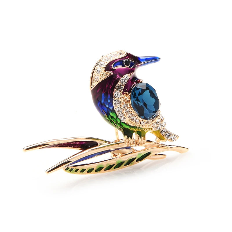 Wuli&baby Crystal Blue Purple And Green Enamel Bird Brooches For Women And Men Alloy Animal Wedding Party Banquet Brooch