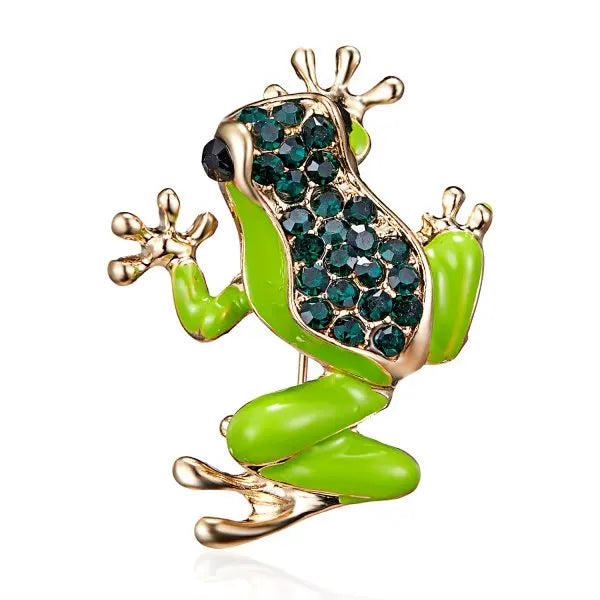 Fashion Green Frog Enamel Brooch Vintage Crystal Frog Animal Brooches Badge Pop Culture Lapel pin Frog Jewelry gift for Friends