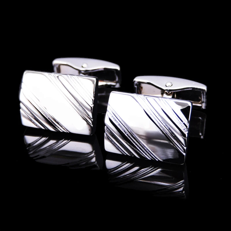 High quality hand polished laser metal Cufflinks Golden Silvery Black button Smooth textured cuffs French Cuff-links for men