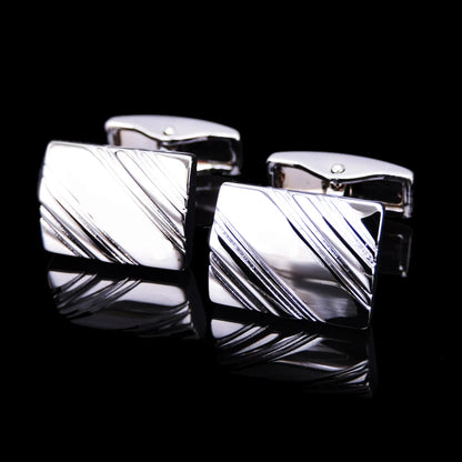 High quality hand polished laser metal Cufflinks Golden Silvery Black button Smooth textured cuffs French Cuff-links for men