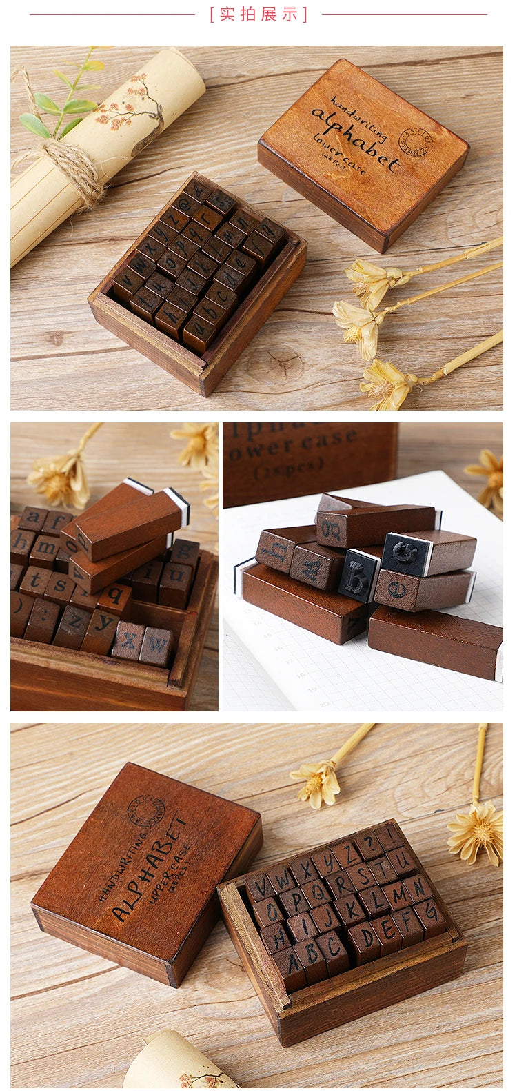 Journal Go 28pcs Alphabet Number Week Stamps Vintage Wooden Letter Stamp Set for Craft Card Making Planner Scrapbooking Journals