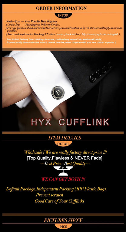 High quality hand polished laser metal Cufflinks Golden Silvery Black button Smooth textured cuffs French Cuff-links for men