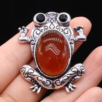 Funny Frog Brooches Natural Stone Crystal Agates Charms Mother of Pearl Shell Insect Pin Pendant for Jewelry Making DIY Necklace