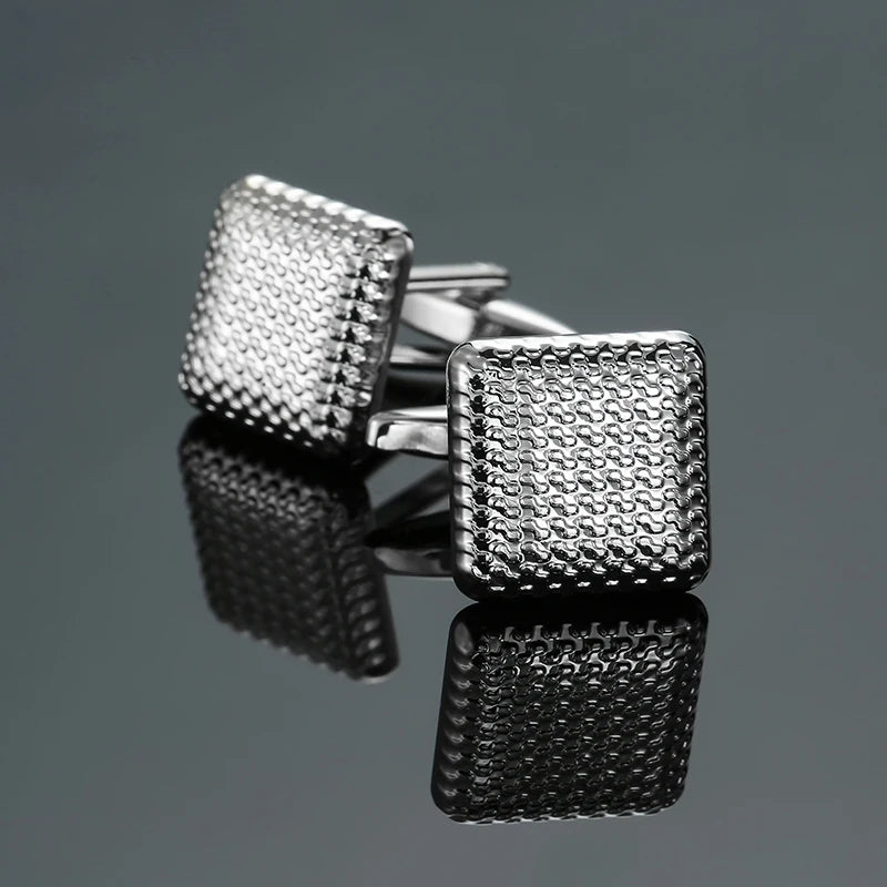 High quality hand polished laser metal Cufflinks Golden Silvery Black button Smooth textured cuffs French Cuff-links for men