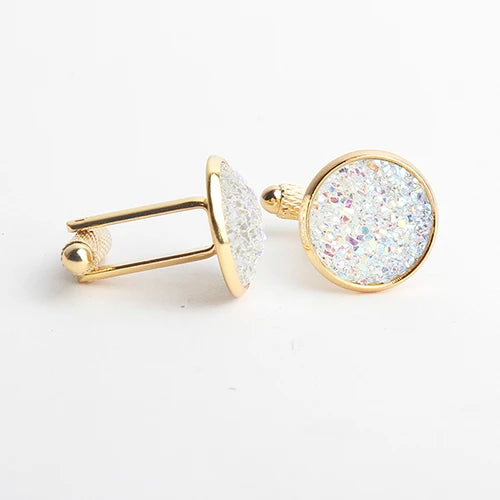 Simple Luxury Colorful Drusy Stone Cufflinks for Men Women Round Rhinestone Cuff links Novelty Shirt Sleeve Buttons Accessories