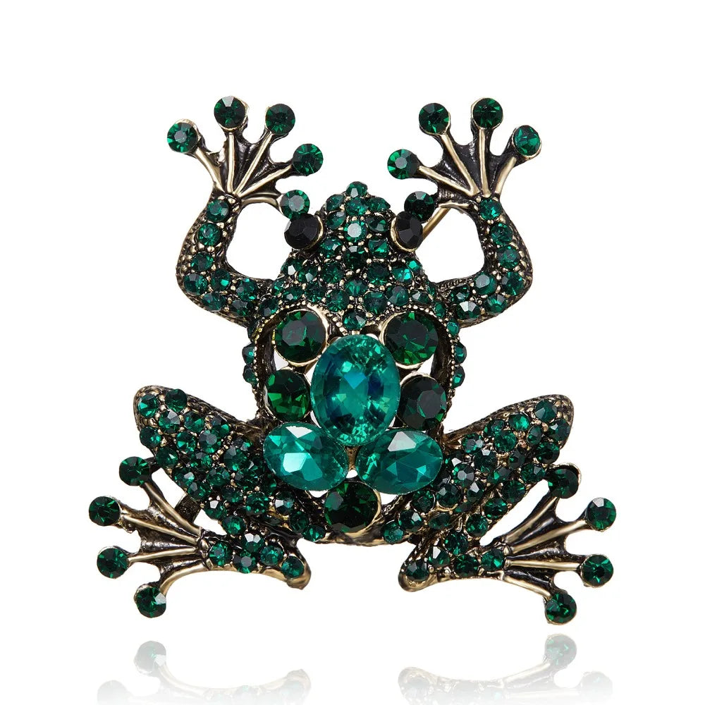 Fashion Green Frog Enamel Brooch Vintage Crystal Frog Animal Brooches Badge Pop Culture Lapel pin Frog Jewelry gift for Friends