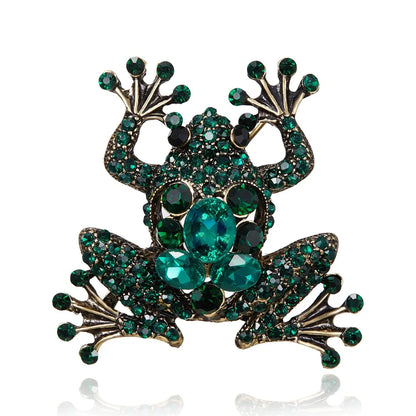 Fashion Green Frog Enamel Brooch Vintage Crystal Frog Animal Brooches Badge Pop Culture Lapel pin Frog Jewelry gift for Friends