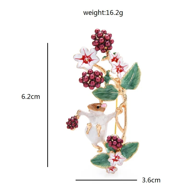 Wuli&baby Pick Fruits Squirrel Brooches For Women Lovely Enamel Animal Casual Party Brooch Pin Gifts