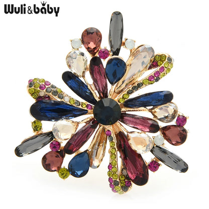 Wuli&baby New Crystal Palace Flower Brooches Women Unisex 3-color Snowflake Office Party Brooch Pins Gifts