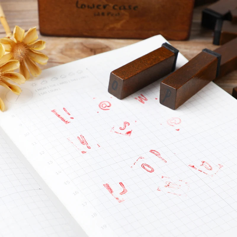 Journal Go 28pcs Alphabet Number Week Stamps Vintage Wooden Letter Stamp Set for Craft Card Making Planner Scrapbooking Journals