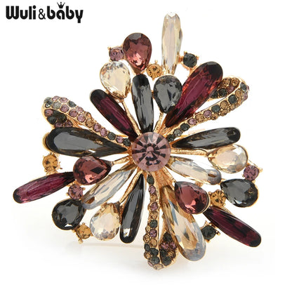 Wuli&baby New Crystal Palace Flower Brooches Women Unisex 3-color Snowflake Office Party Brooch Pins Gifts