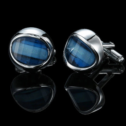Summer new high quality brass hand inlaid Blue Crystal zircon Cufflinks classic style men's jewelry gifts
