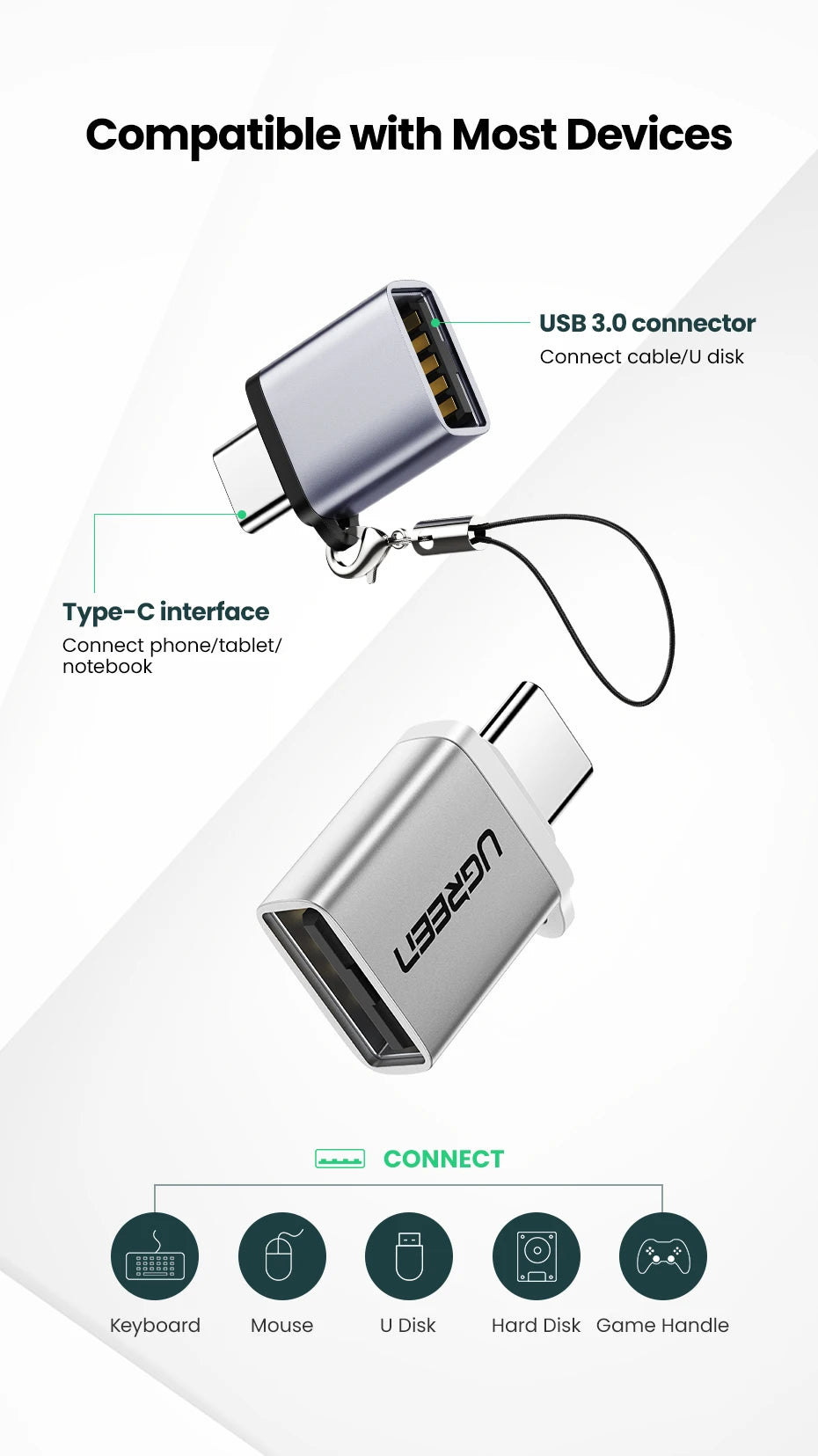 UGREEN USB C Adapter Type C to USB 3.0 Adapter Thunderbolt 3 Type-C Adapter OTG Cable For Macbook pro Air Samsung S10 S9 USB OTG