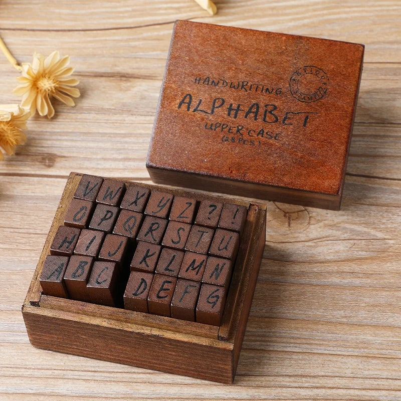 Journal Go 28pcs Alphabet Number Week Stamps Vintage Wooden Letter Stamp Set for Craft Card Making Planner Scrapbooking Journals