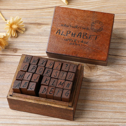 Journal Go 28pcs Alphabet Number Week Stamps Vintage Wooden Letter Stamp Set for Craft Card Making Planner Scrapbooking Journals