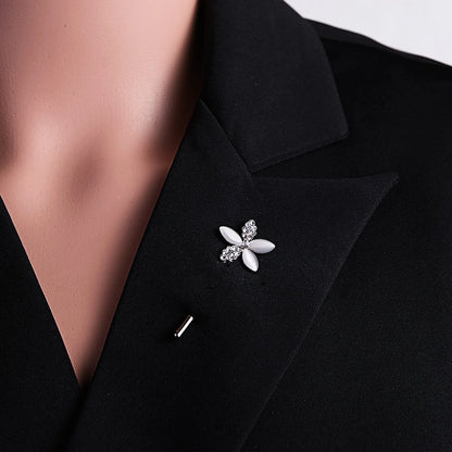 Rinhoo Trendy Korean Crystal Rhinestone Flower Long Needle Pin Brooch Women Simple Wedding Letters Butterfly Crown Badge Jewelry