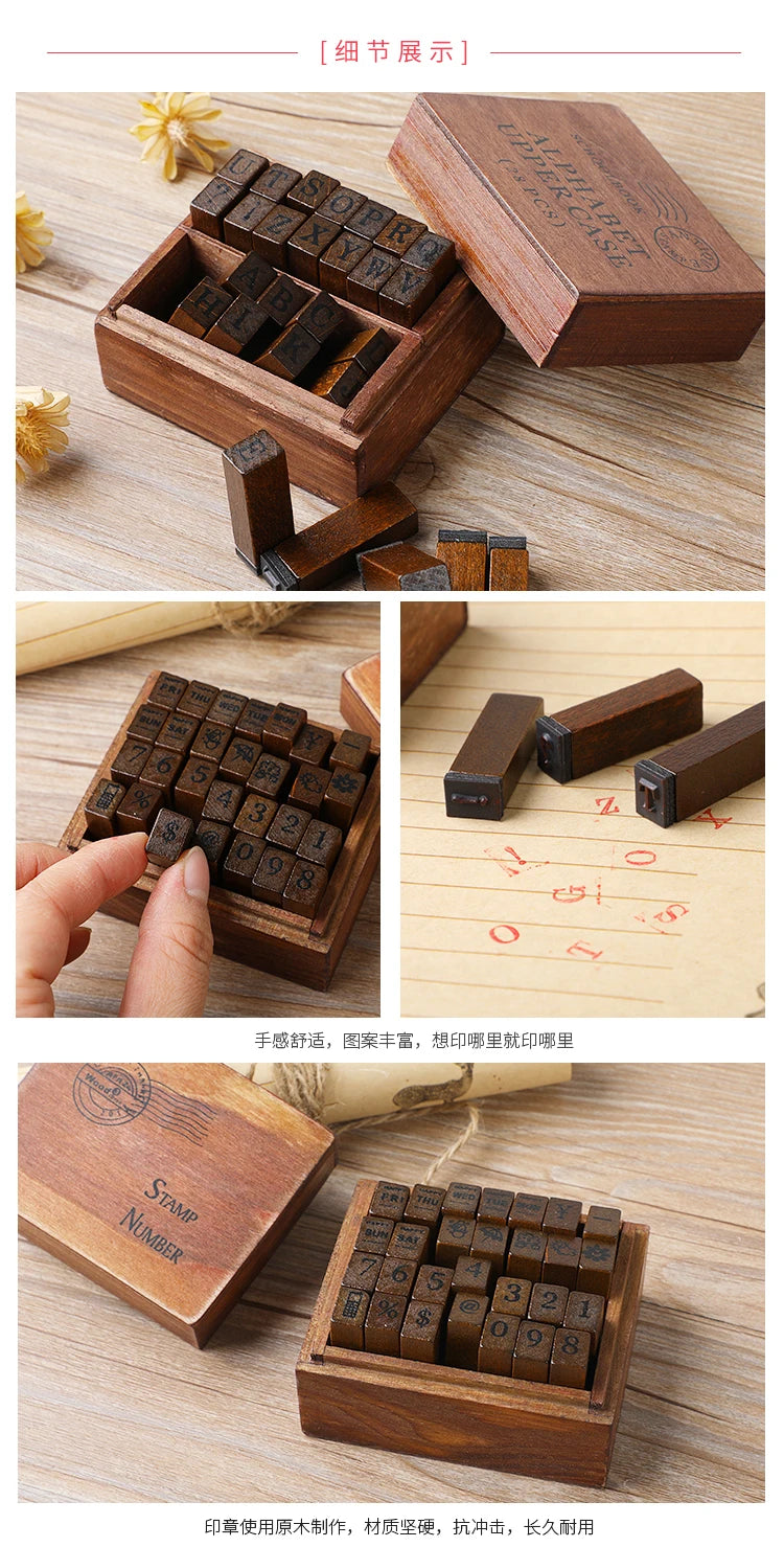 Journal Go 28pcs Alphabet Number Week Stamps Vintage Wooden Letter Stamp Set for Craft Card Making Planner Scrapbooking Journals